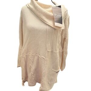 Pure Knits Cream Cowl Neck Cable Knit Pocket Tunic Sweater XL NWT
